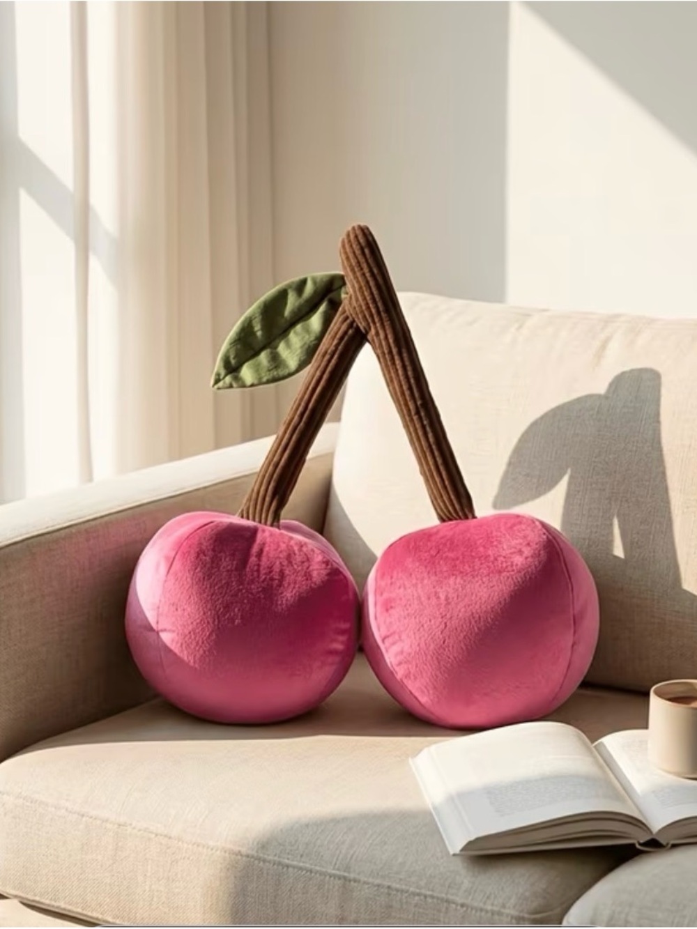 Cherry Plush Throw Pillow Pair in Pink
